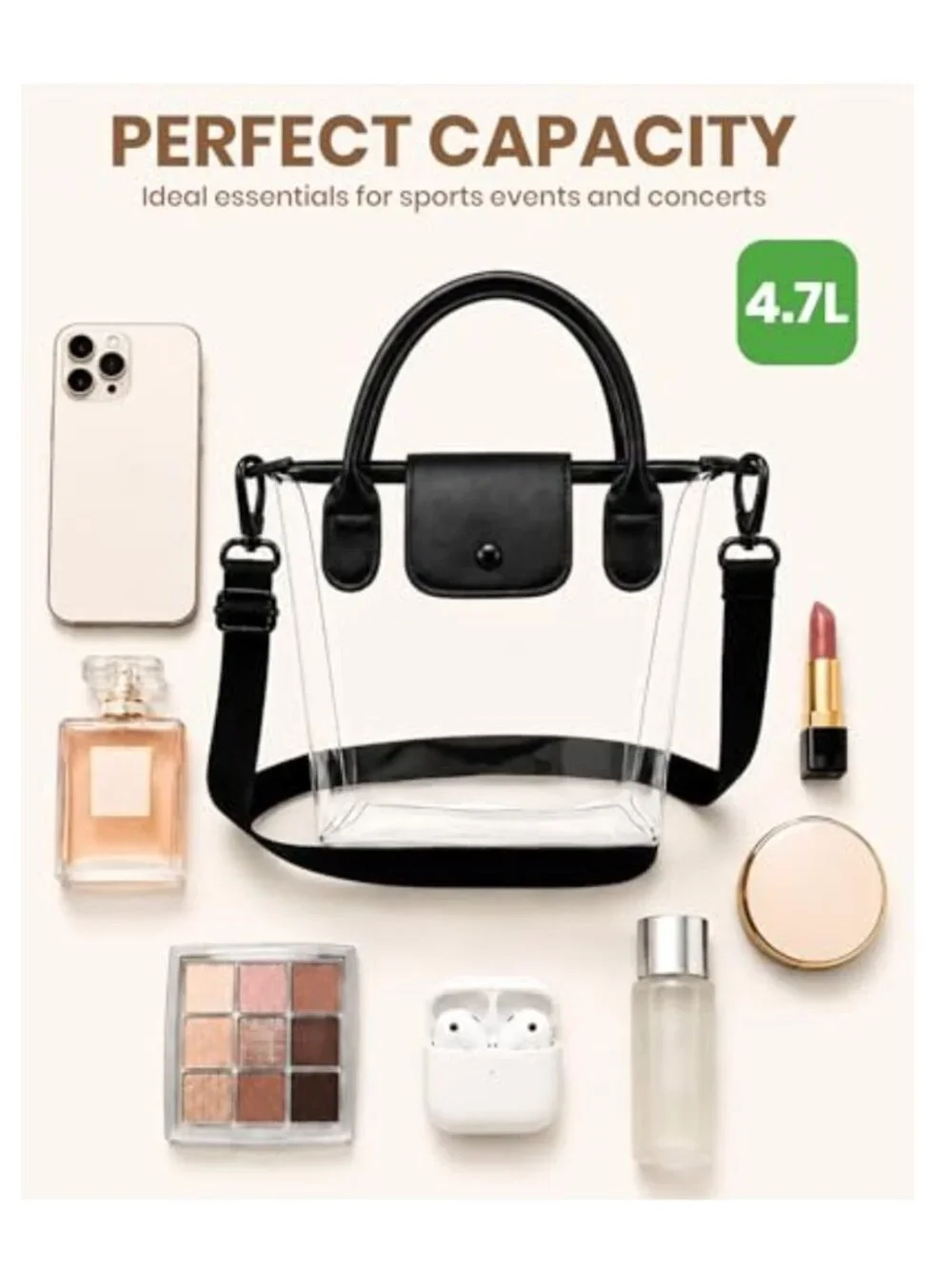 Clear Crossbody Bag for Stadium Events, Waterproof TPU Concert Purse